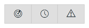 3 picto, représentation symobilique d'un radar, d'une horloge et un point d'exclamation dans un triangle. 