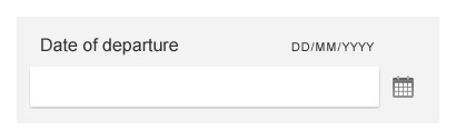 Screenshot of a "Date of departure" field with a help text saying "DD/MM/YYYY".