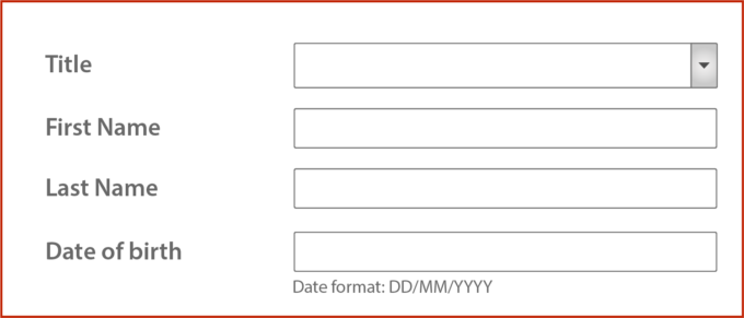 Screenshot of a form with 4 fields, the distance between the labels and the fields varies from 70 to 140 pixels (depending on the label length).